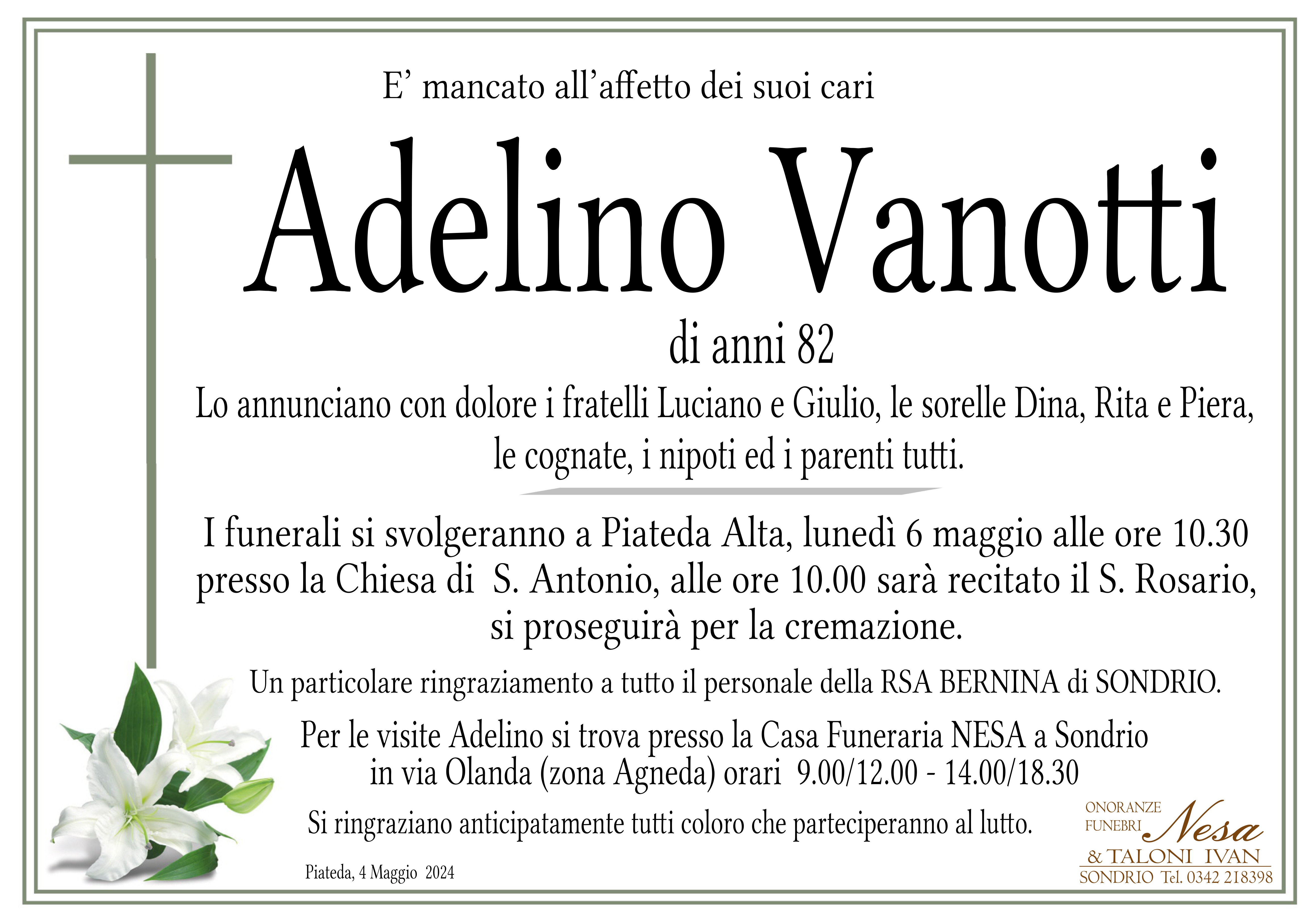 Necrologio Adelino Vanotti